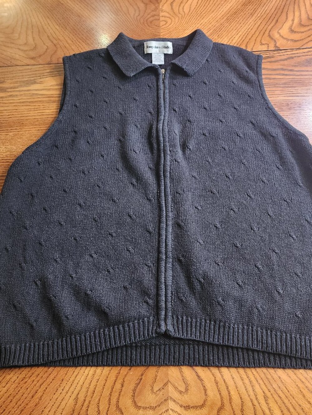 Vintage Hampshire Studio Black Knit Sweater Vest 2XL Full Zip Collared